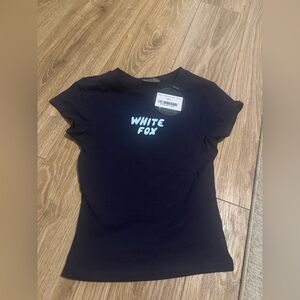 White Fox Boutique Blue Baby Doll Tee with White Logo